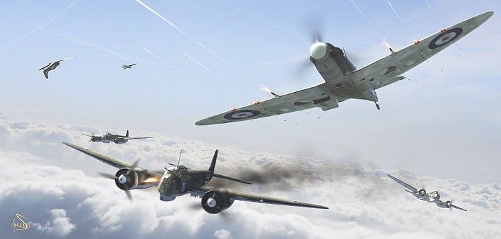 white fighter plane, aviation, attack, the British, aircraft, the second world war, dogfight, HD wallpaper