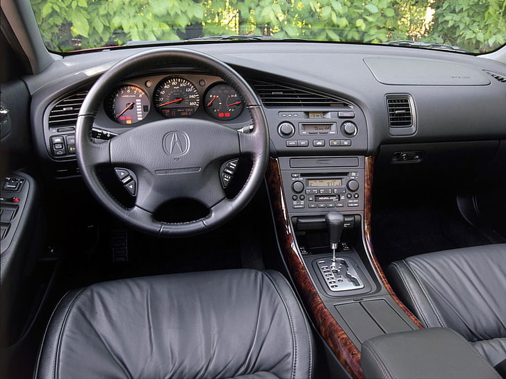 black Acura steering wheel, acura, tl, salon, interior, steering wheel, speedometer, HD wallpaper