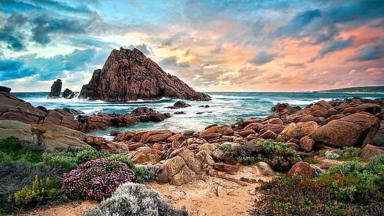 himmel, natur, hav, kust, strand, sten, Australien, hav, strand, moln, klippa, vik, HD tapet HD wallpaper