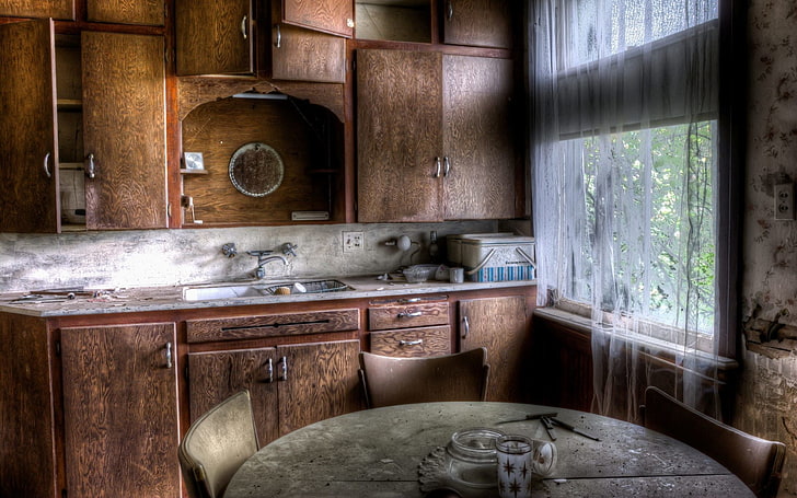 brown wooden cupboard, ruin, interior, old building, HD wallpaper