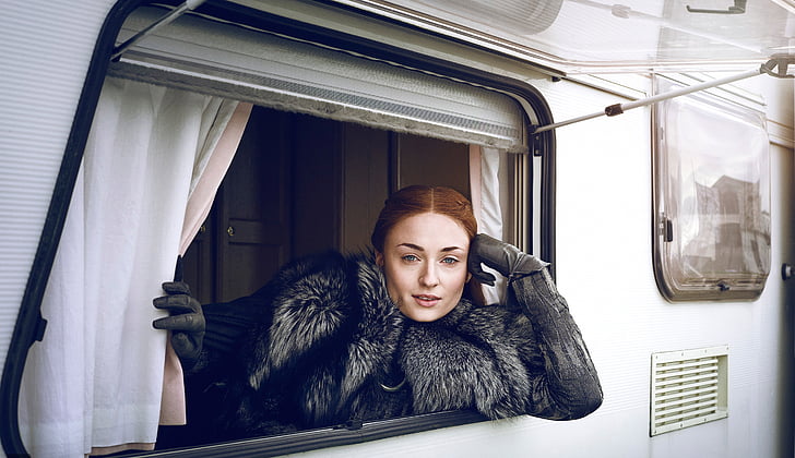 woman wearing black parka jacket, Sansa Stark, Sophie Turner, Game of Thrones, Season 7, HD, HD wallpaper