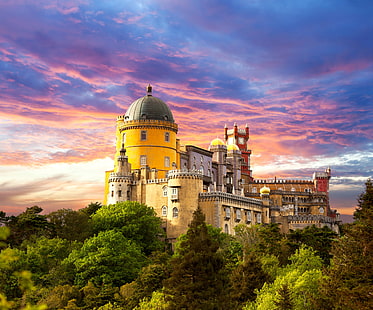 brown castle, castle, Portugal, Pena Palace, Sintra, HD wallpaper HD wallpaper