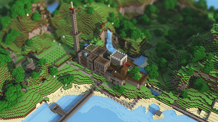 miniatura de aldea verde, mapa de minecraft, Minecraft, videojuegos, Fondo de pantalla HD