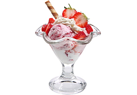 клубничное мороженое, ягоды, клубника, мороженое, белый фон, десерт, сладкое, HD обои HD wallpaper