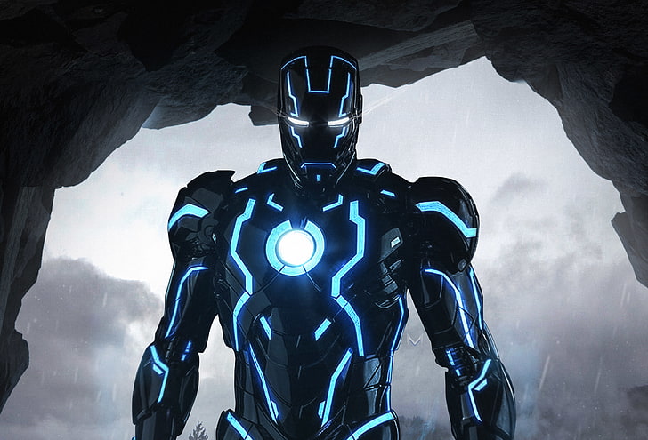 Iron Man, 4K, Armor, Neon, HD тапет