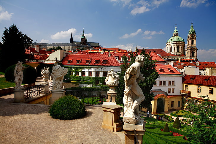 white concrete man statue, the city, Prague, Czech Republic, HD wallpaper