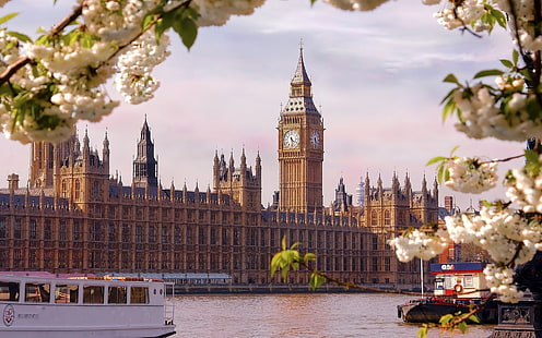 Castillo de Westminster, Londres, Inglaterra, Londres, Big Ben, río, edificio, Fondo de pantalla HD HD wallpaper