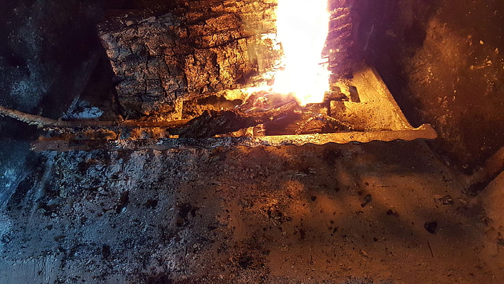 ashes, burning, chopped wood, fire, fireplace, HD wallpaper
