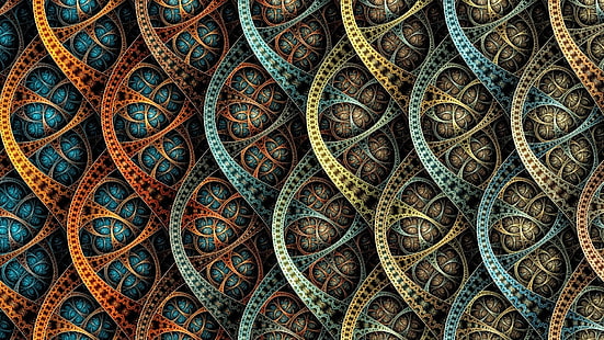 papel tapiz azul, naranja y amarillo, abstracto, fractal, geometría, Fondo de pantalla HD HD wallpaper