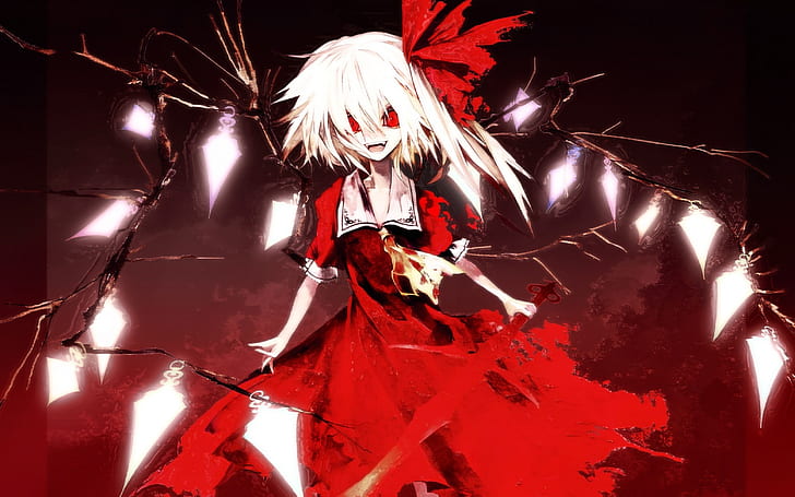 touhou röd klänning scarlet flandre koumajou densetsu banpai akira 1400x875 Anime Akira HD Art, röd klänning, Touhou, HD tapet