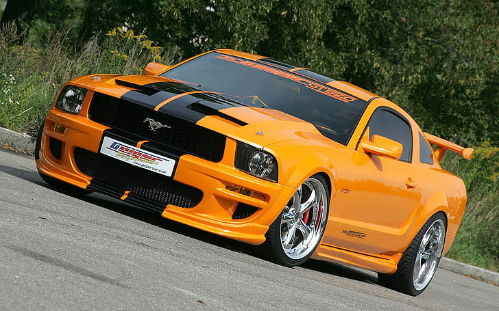 Tuning, Mustang, Car, Orange, Black, Ford Mustang, tuning, mustang, car, orange, black, ford mustang, 1680x1050, HD wallpaper