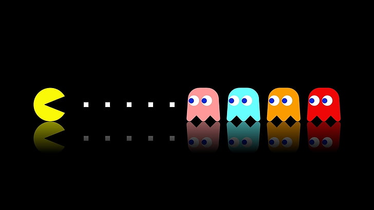 تطبيق لعبة Pac-Man ، Pacman ، ألعاب فيديو ، بسيطة ، ملونة ، كلاسيكيات ، خلفية سوداء، خلفية HD