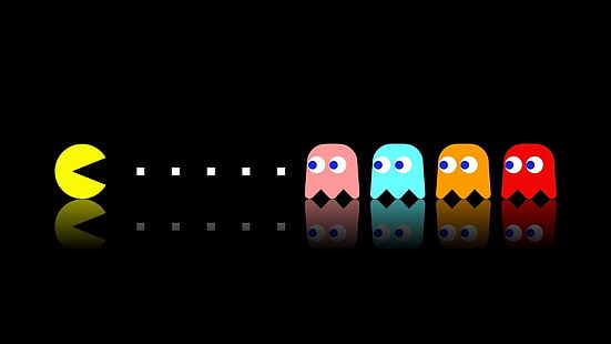 Pac-Man spelapplikation, Pacman, videospel, enkel, färgstark, klassiker, svart bakgrund, HD tapet HD wallpaper