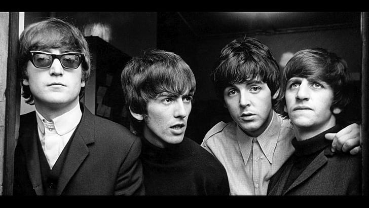 Les Beatles, Paul McCartney, John Lennon, George Harrison, Ringo Starr, monochrome, musicien, hommes, visage, Fond d'écran HD