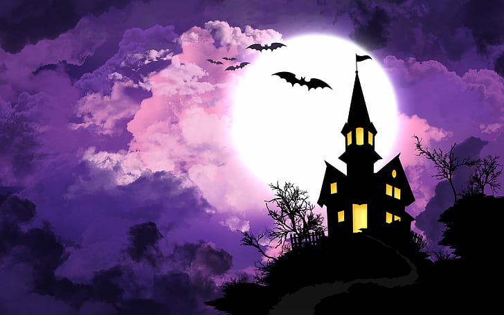 Halloween arte vectorial murciélagos morados, Fondo de pantalla HD