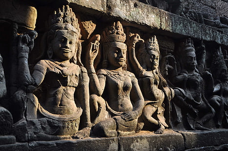 ангкор, ангкор ват, азия, камбоджа, индуизм, исторически, история, кхмерский, скульптура, храм, храмовый комплекс, всемирное наследие ЮНЕСКО, HD обои HD wallpaper
