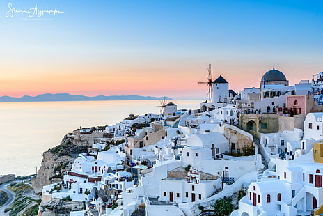 photo of Santorini Greece during golden hour, oia, oia, santorini, greece, Santorini, photo, golden hour, oia  greece, aegean island, cyclades, windmill, traditional  buildings, Architecture, sunset, landscape, seascape, sea, white house, Nikon D750, f4, europe, Ελλαδα, Κυκλαδες, Οια, blue hour, travel, tourism, vacation, sky, cyclades Islands, oia, greece, aegean Sea, church, island, cultures, caldera, blue, famous Place, vacations, town, white, dome, greek Culture, mediterranean Sea, classical Greek, HD wallpaper HD wallpaper