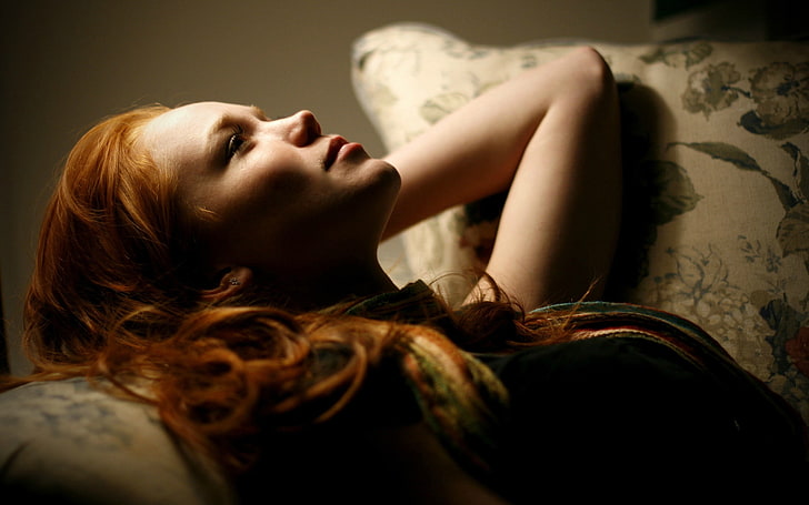 women, redhead, actress, lying down, HD wallpaper