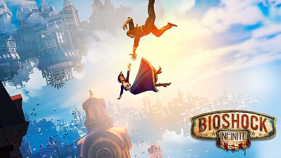 BioShock Infinite, Елизабет DeWitt, Booker DeWitt, пада, HD тапет HD wallpaper