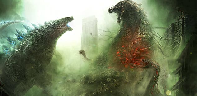 Godzilla, Biollante, kreatura, bitwa, sztuka cyfrowa, filmy, science fiction, kaiju, Tapety HD HD wallpaper