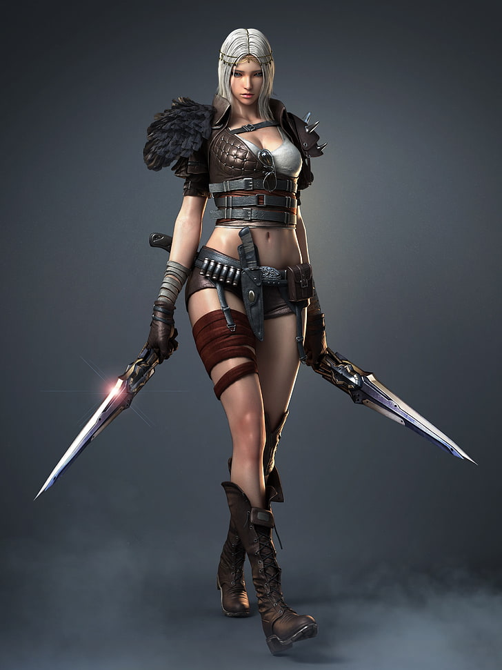 white-haired female game application character holding dagger illustration, CrossFire, PC gaming, video games, fantasy art, women, digital art, HD wallpaper