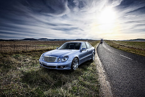 estrada, campo, Mercedes-Benz, Classe E, Mercedes, W211, HD papel de parede HD wallpaper
