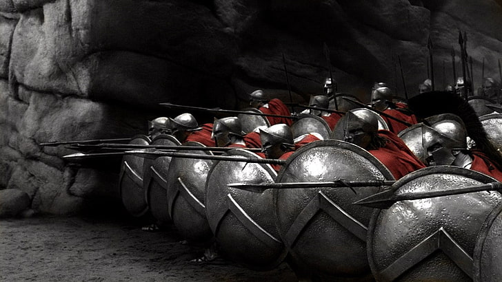 rund grå sköld, 300, Spartaner, Sparta, selektiv färgning, sköldar, grekiska, armé, filmer, HD tapet