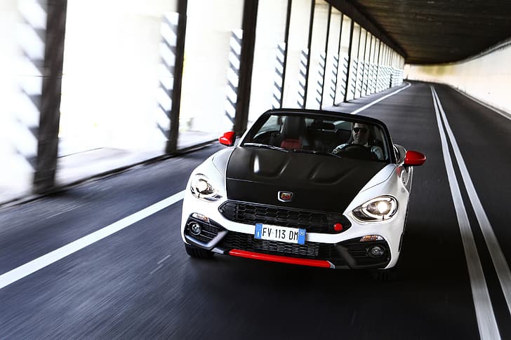 the tunnel, Roadster, spider, black and white, double, Abarth, 2016, 124 Spider, HD wallpaper