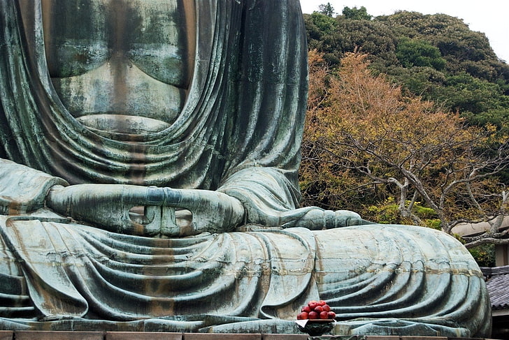 تمثال خرساني رمادي ، ديني ، بوذي، خلفية HD
