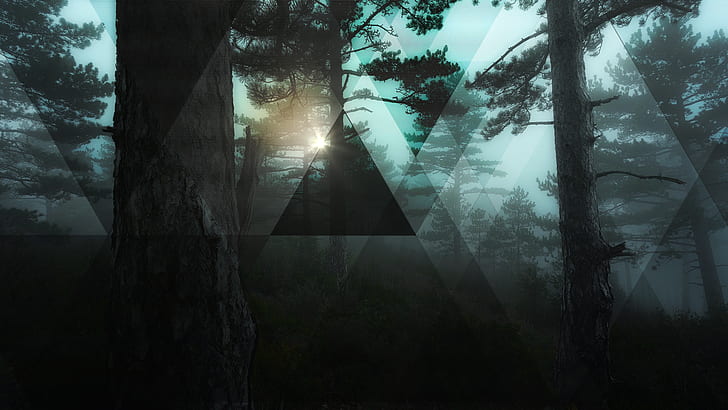 bosque, geometría, arte digital, triángulo, árboles, Fondo de pantalla HD