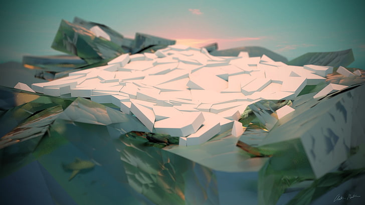 лед, море, залез, минимализъм, диаграма на Вороной, смесител, абстрактно, фантастично изкуство, въображение, HD тапет