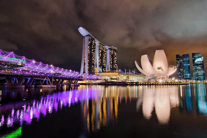 Marina Bay Sand, Singapore, città, singapore, hotel, notte, Sfondo HD