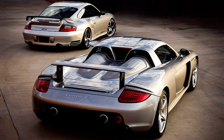 Porsche 911 Carrera GT и Porsche 911 Carrera GT 2, сребърен porsche carrera gt, автомобили, 2560x1600, porsche, porsche 911, HD тапет