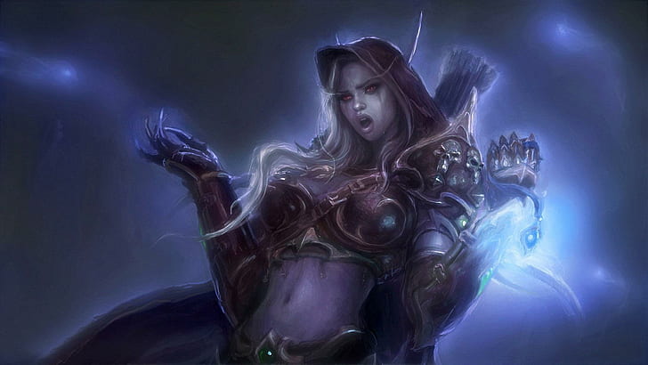 Sylvanas Windrunner - World of Warcraft, female profile archer artwork, games, 1920x1080, world of warcraft, sylvanas windrunner, HD wallpaper