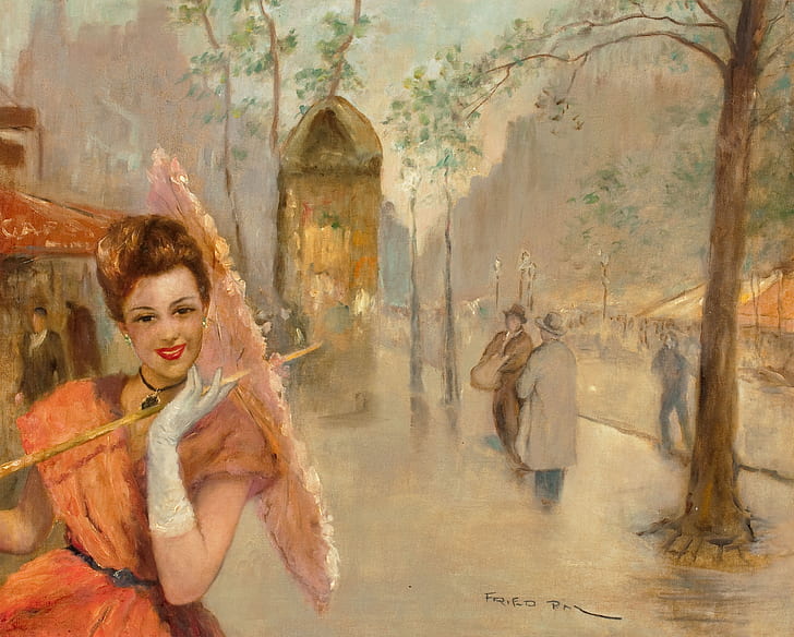 PAL Fried, girl with umbrella, A Parisian Boulevard, HD wallpaper