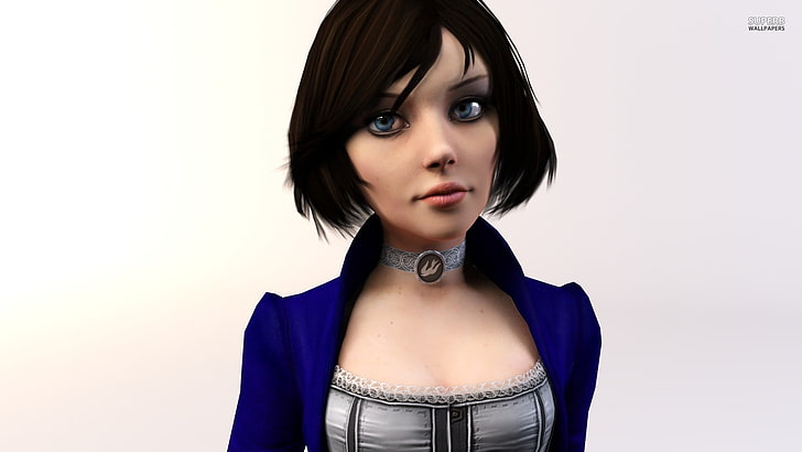 personaje de anime femenino de pelo negro, BioShock, BioShock Infinite, videojuegos, 3D, ojos azules, morena, Elizabeth (BioShock), Fondo de pantalla HD