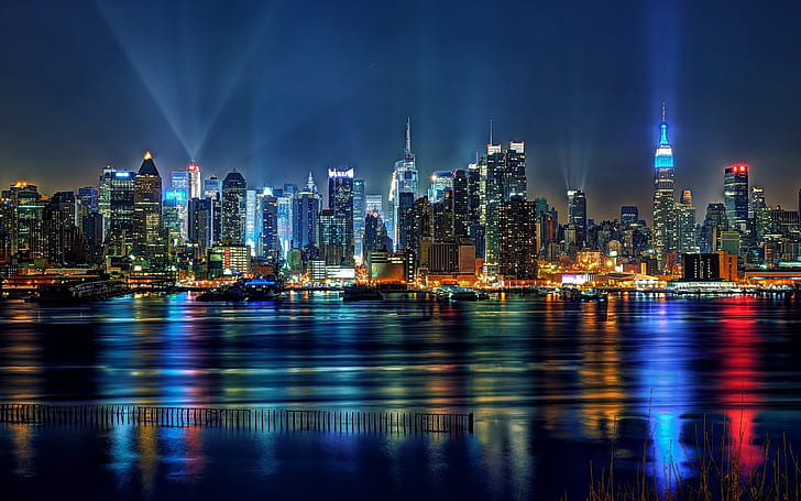 United States, New Jersey, Union Hill, New York City, buildings, lights, city skyline during night time, United, States, New, Jersey, Hill, York, City, Buildings, Lights, HD wallpaper