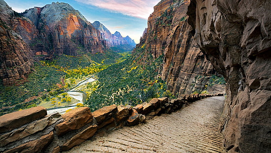 Formasi Batuan Pendaratan Angels Di Utah Amerika Serikat Zion National Park Nature Mountain Sky Landscape Hd Wallpaper 1920 × 1080, Wallpaper HD HD wallpaper