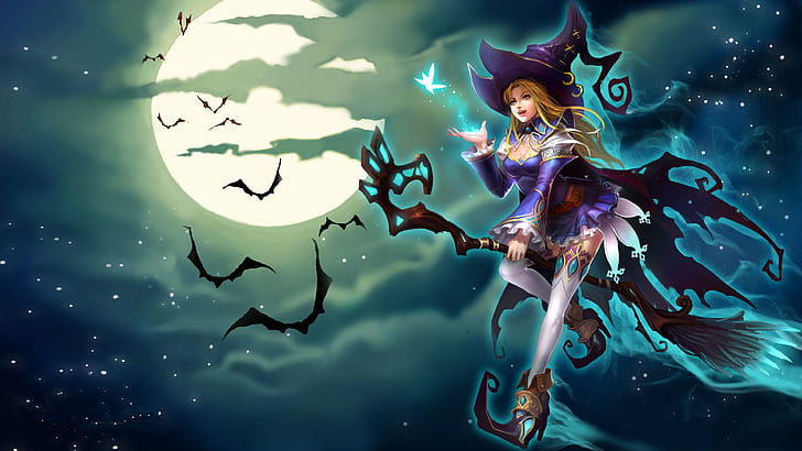 Sally-Blue Witch-mengendarai sapu-League Of Angels-Game Wallpaper Hd untuk android-3840 × 2160, Wallpaper HD