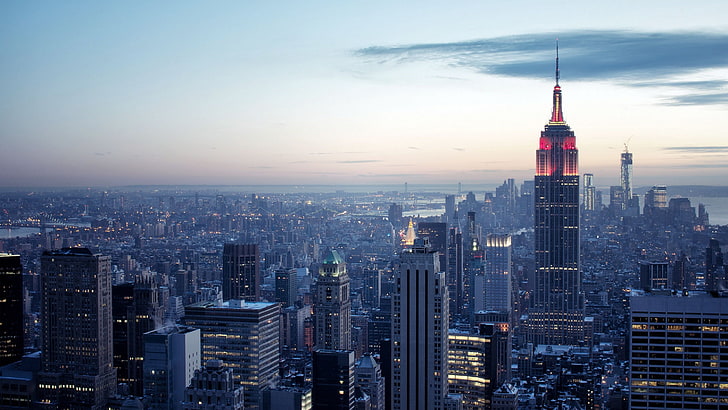 wieżowiec, Nowy Jork, panorama, Empire State Building, miasto, budynek, Tapety HD
