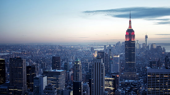 небоскреб, нью-йорк, горизонт, эмпайр стейт билдинг, город, здания, HD обои HD wallpaper