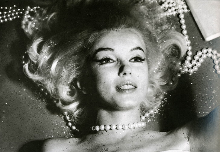 Marilyn Monroe, atriz, colar de pérolas, rosto, mulheres, HD papel de parede