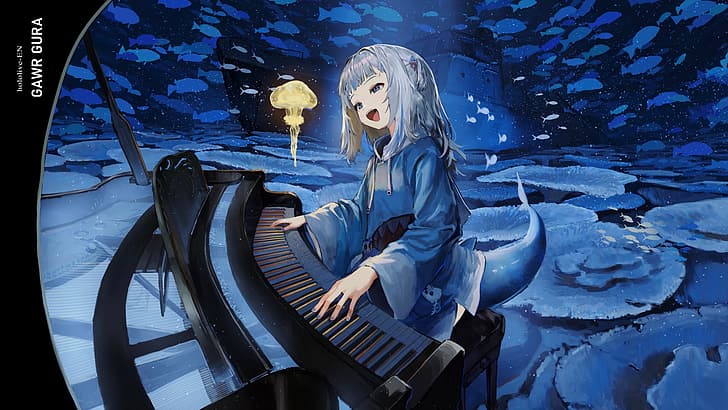 Anime, anime girls, musical instrument, tail, Virtual Youtuber, open mouth,  HD wallpaper | Wallpaperbetter