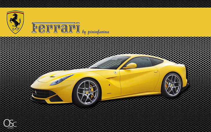 modelo amarelo e preto de carro fundido, Ferrari, carros amarelos, arte digital, veículo, HD papel de parede