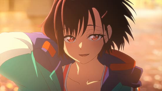 Zom 100: Bucket List of the Dead, Shizuka Mikazuki, różowe oczy, kaptury, światło słoneczne, otwarte usta, anime, zrzut ekranu Anime, dziewczyny z anime, zarumieniony, Tapety HD HD wallpaper