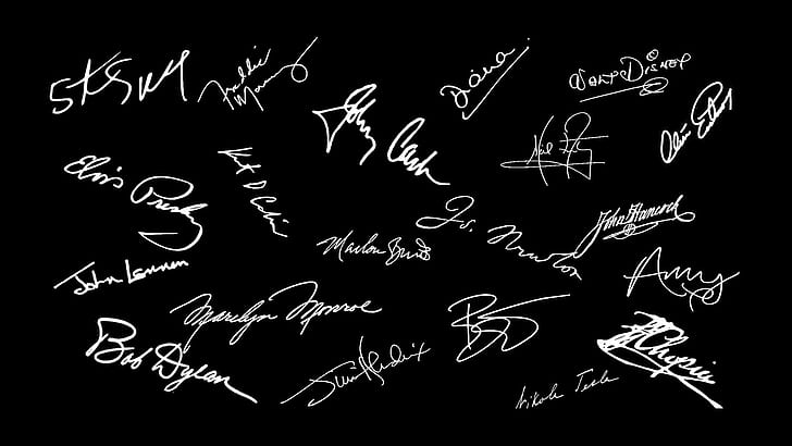署名、Photoshop、黒背景、低彩度、モノクロ、ジミヘンドリックス、カートコバーン、ボブディラン、ジョンレノン、エルビスプレスリー、マリリンモンロー、ウォルトディズニー、ジョニーキャッシュ、ニコラテスラ、フレデリックショパン、マーロンブランド、アイザックニュートン、エイミーワインハウス、ニール・アームストロング、フレディ・マーキュリー、 HDデスクトップの壁紙
