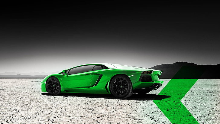 green Lamborghini Gallardo coupe, car, Lamborghini, selective coloring, HD wallpaper