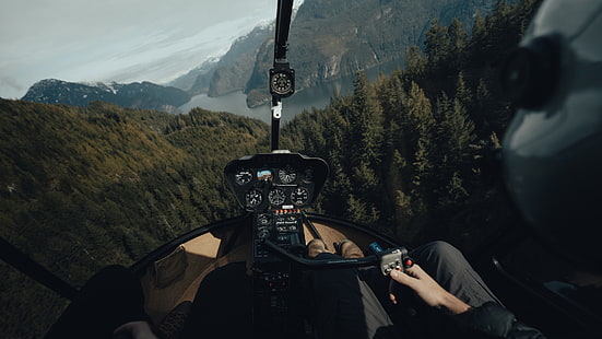 природа, хеликоптер, пилот, борови дървета, 500px, Робинзон, HD тапет HD wallpaper