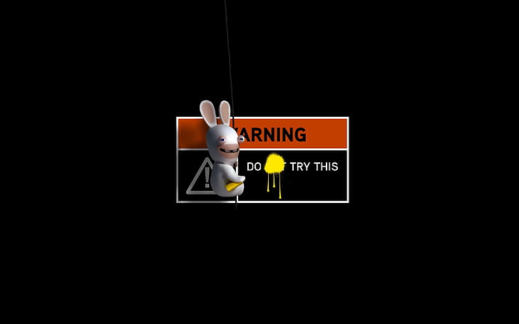 Advertencia prueba este fondo de pantalla, señales de advertencia, Raving Rabbids, Fondo de pantalla HD