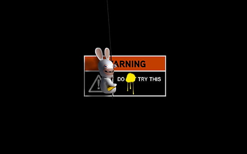 Warning do try this wallpaper, warning signs, Raving Rabbids, HD wallpaper HD wallpaper